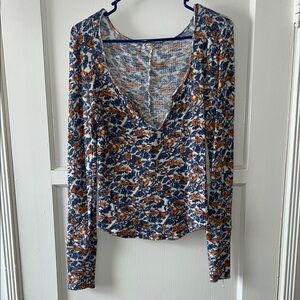 Free People V-Neck Long Sleeve Top